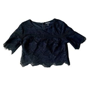 Express | Black Lace Crop Top w/ Sleeves  | Size‎ Small | 0045